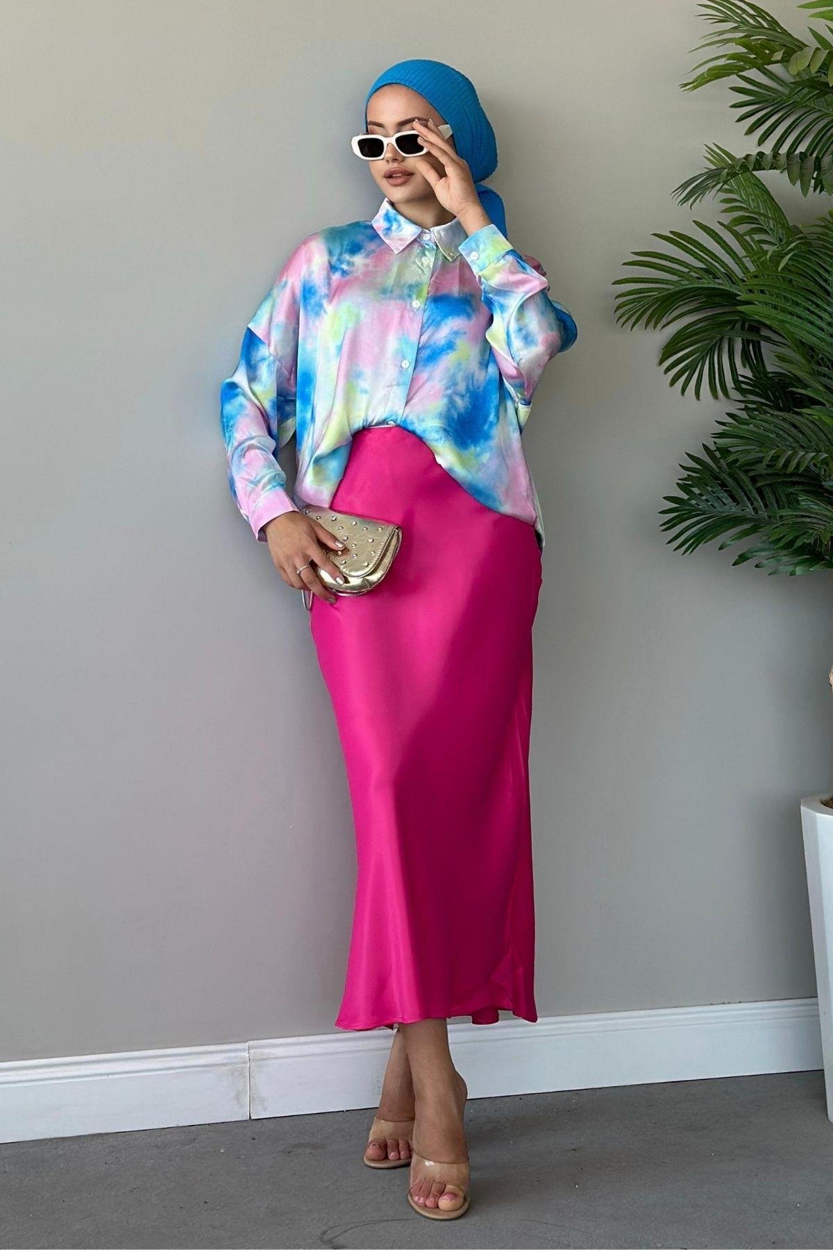 Zra Saten Etek Pembe, Fiyatları Haza Moda | Tesettür Giyim | Zra Saten Etek Pembe