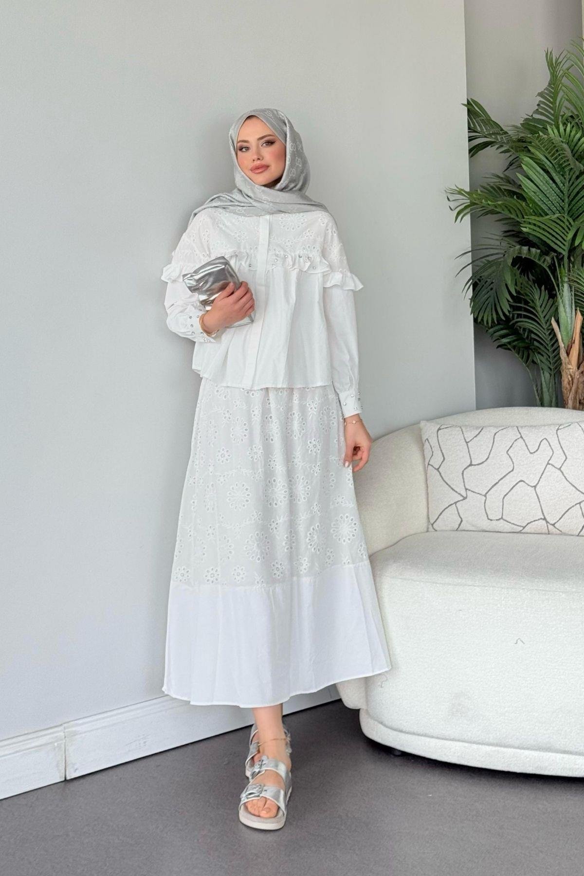 Zuma Güpür Takım Beyaz, Fiyatları Zuma Güpür Takım Beyaz - Haza Moda 