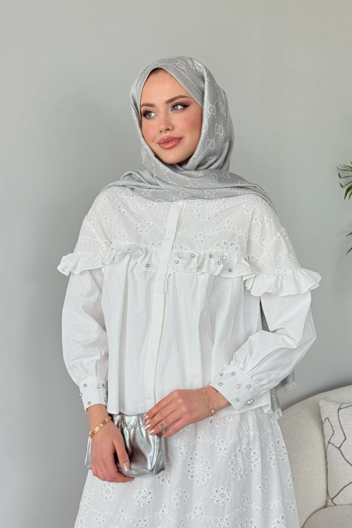 Zuma Güpür Takım Beyaz, Fiyatları Zuma Güpür Takım Beyaz - Haza Moda 