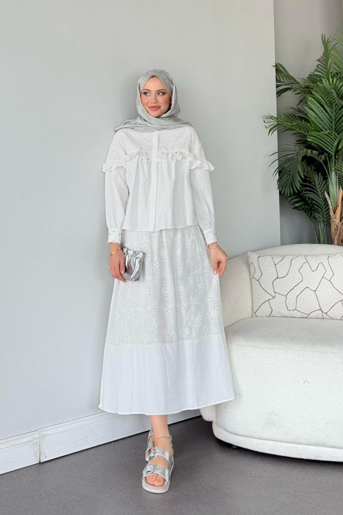 Zuma Güpür Takım Beyaz, Fiyatları Zuma Güpür Takım Beyaz - Haza Moda 