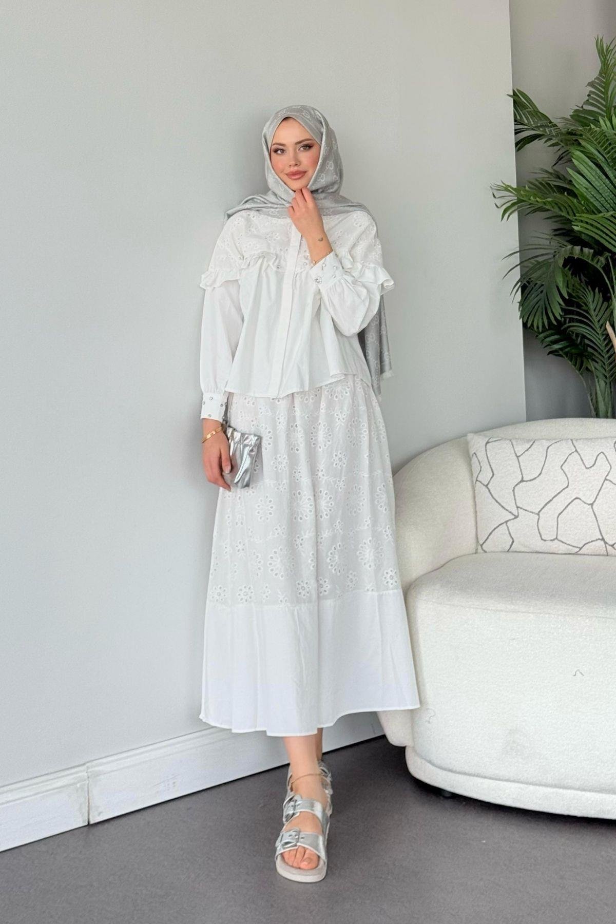 Zuma Güpür Takım Beyaz, Fiyatları Zuma Güpür Takım Beyaz - Haza Moda 