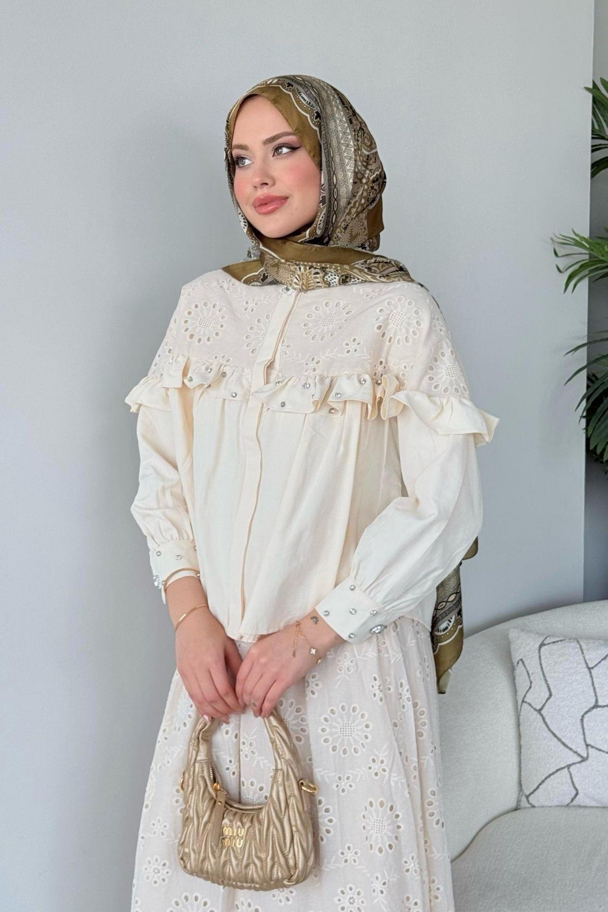 Zuma Güpür Takım Ekru, Fiyatları Zuma Güpür Takım Ekru - Haza Moda 