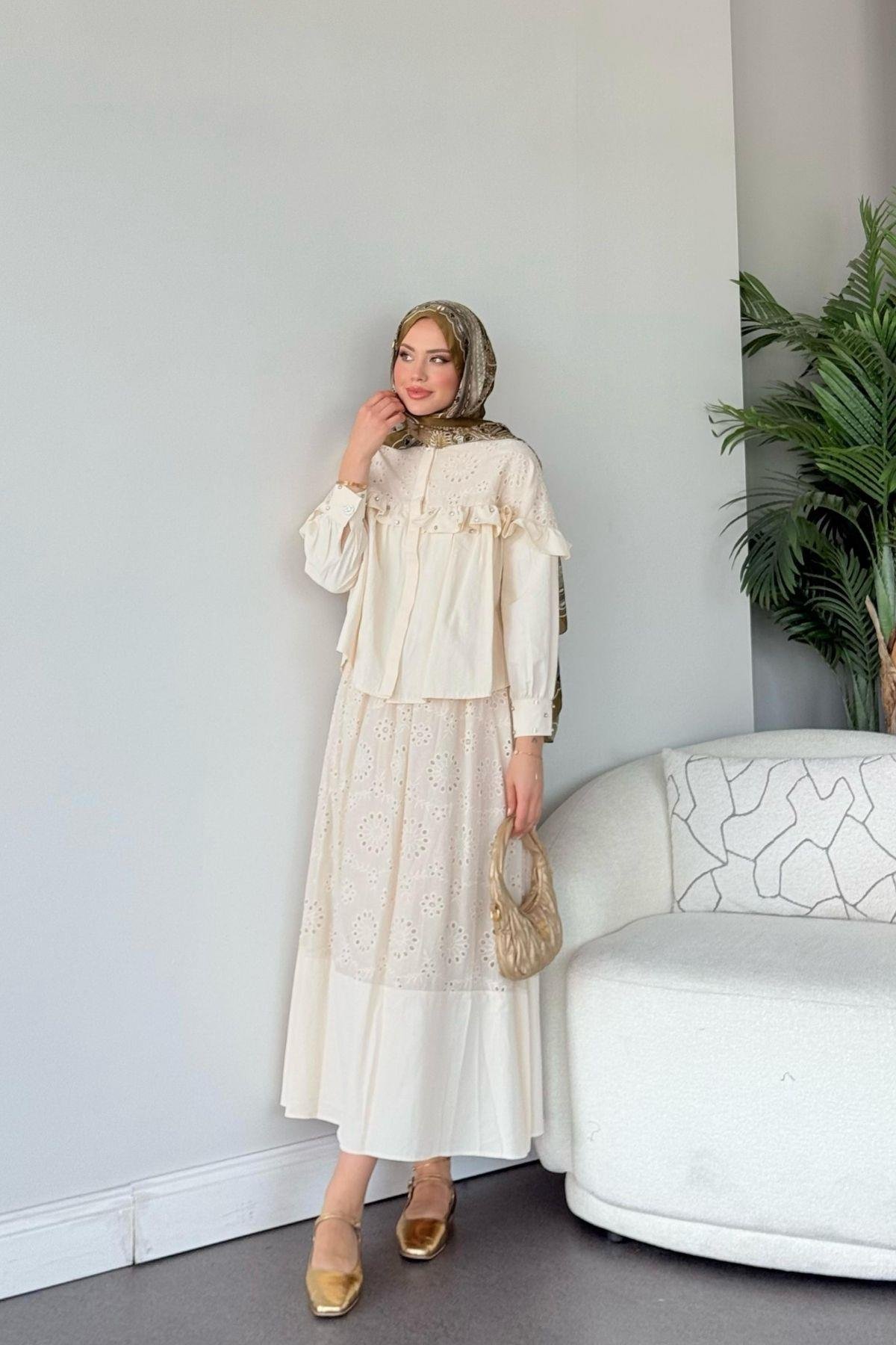 Zuma Güpür Takım Ekru, Fiyatları Zuma Güpür Takım Ekru - Haza Moda 