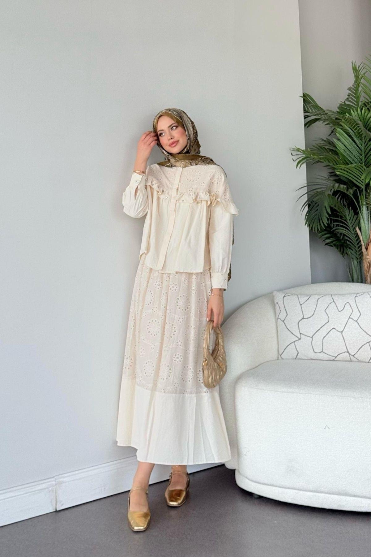 Zuma Güpür Takım Ekru, Fiyatları Zuma Güpür Takım Ekru - Haza Moda 