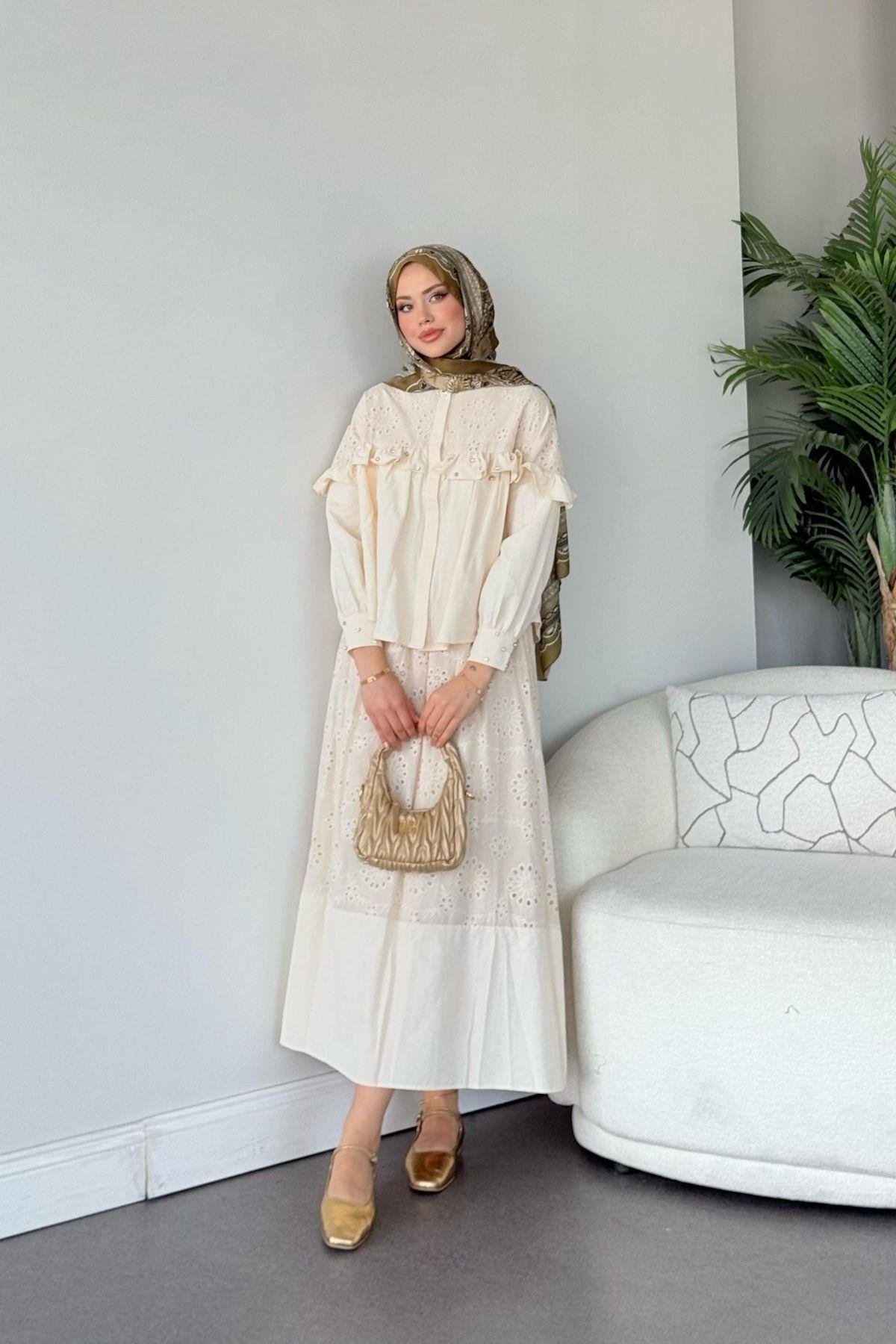 Zuma Güpür Takım Ekru, Fiyatları Zuma Güpür Takım Ekru - Haza Moda 