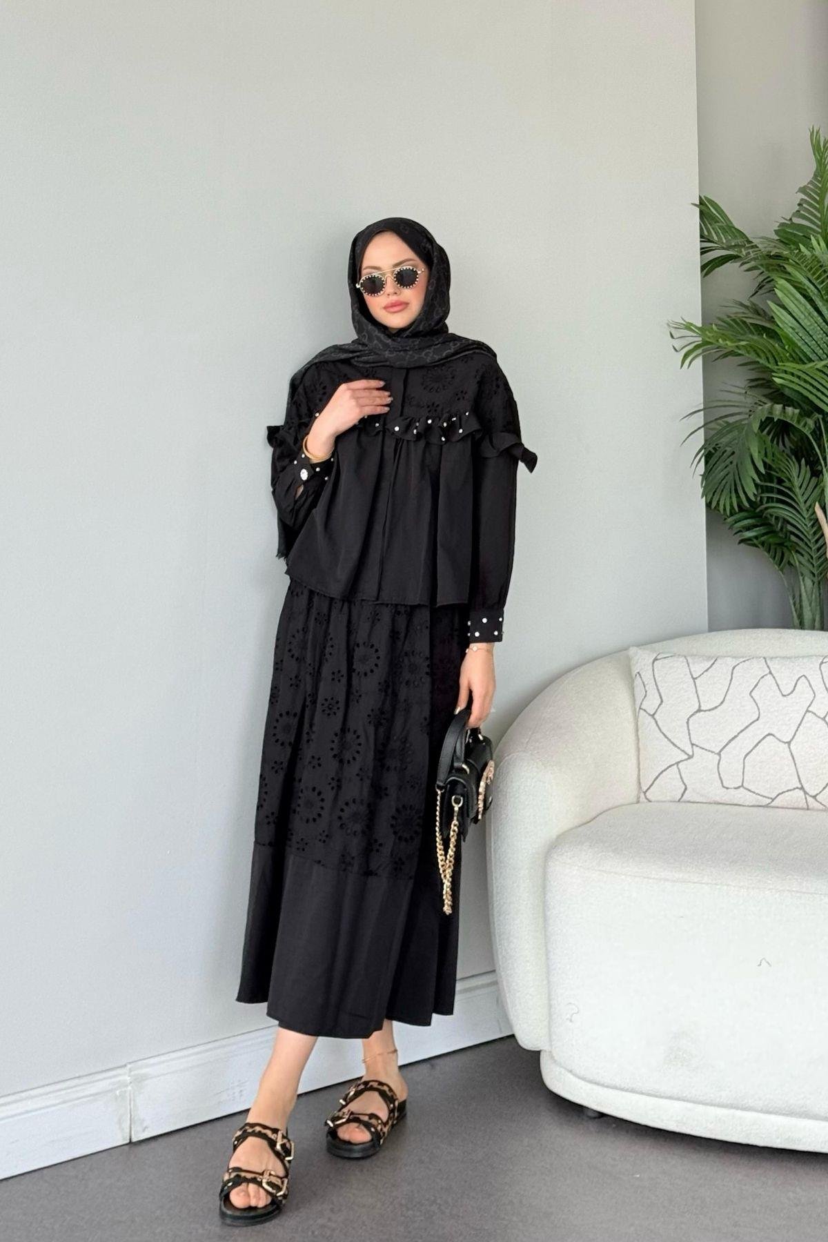 Zuma Güpür Takım Siyah, Fiyatları Zuma Güpür Takım Siyah - Haza Moda 