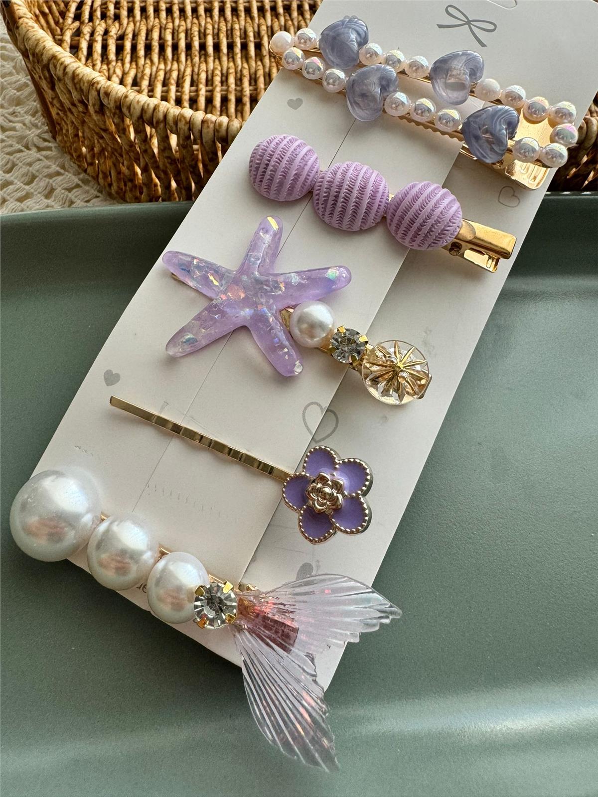 5 Li Lila Balık Kuyruğu Kalp Yıldızlı Toka Seti