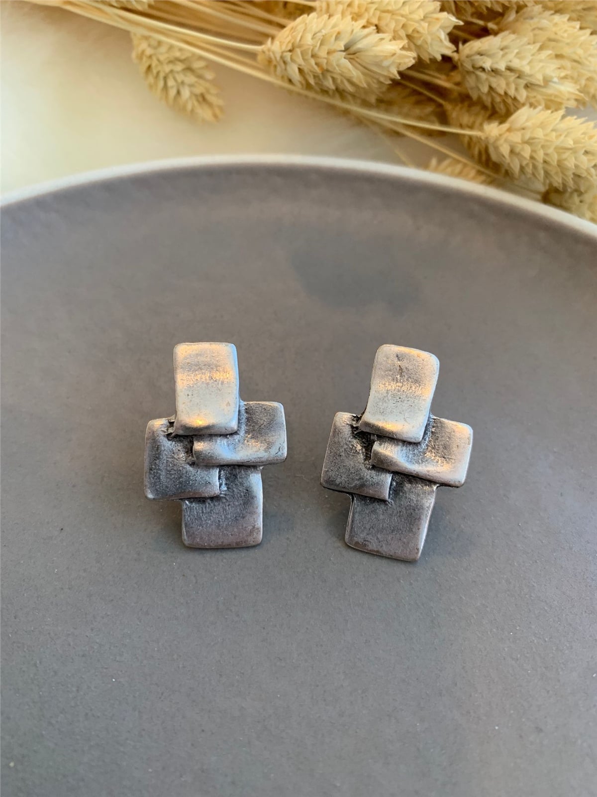 Antik Silver Bloklar Küpe