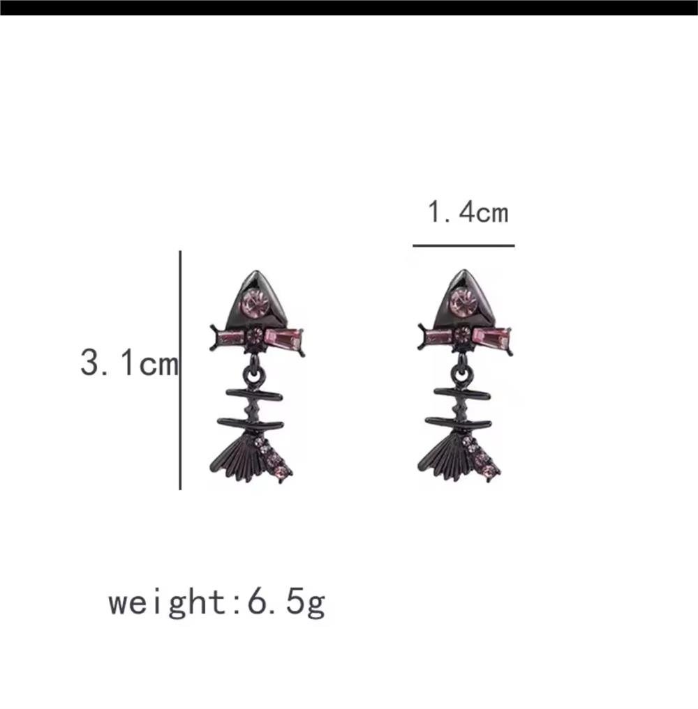 Antrasit Pembe Taşlı Gothic Balık Kılçığı Küpe