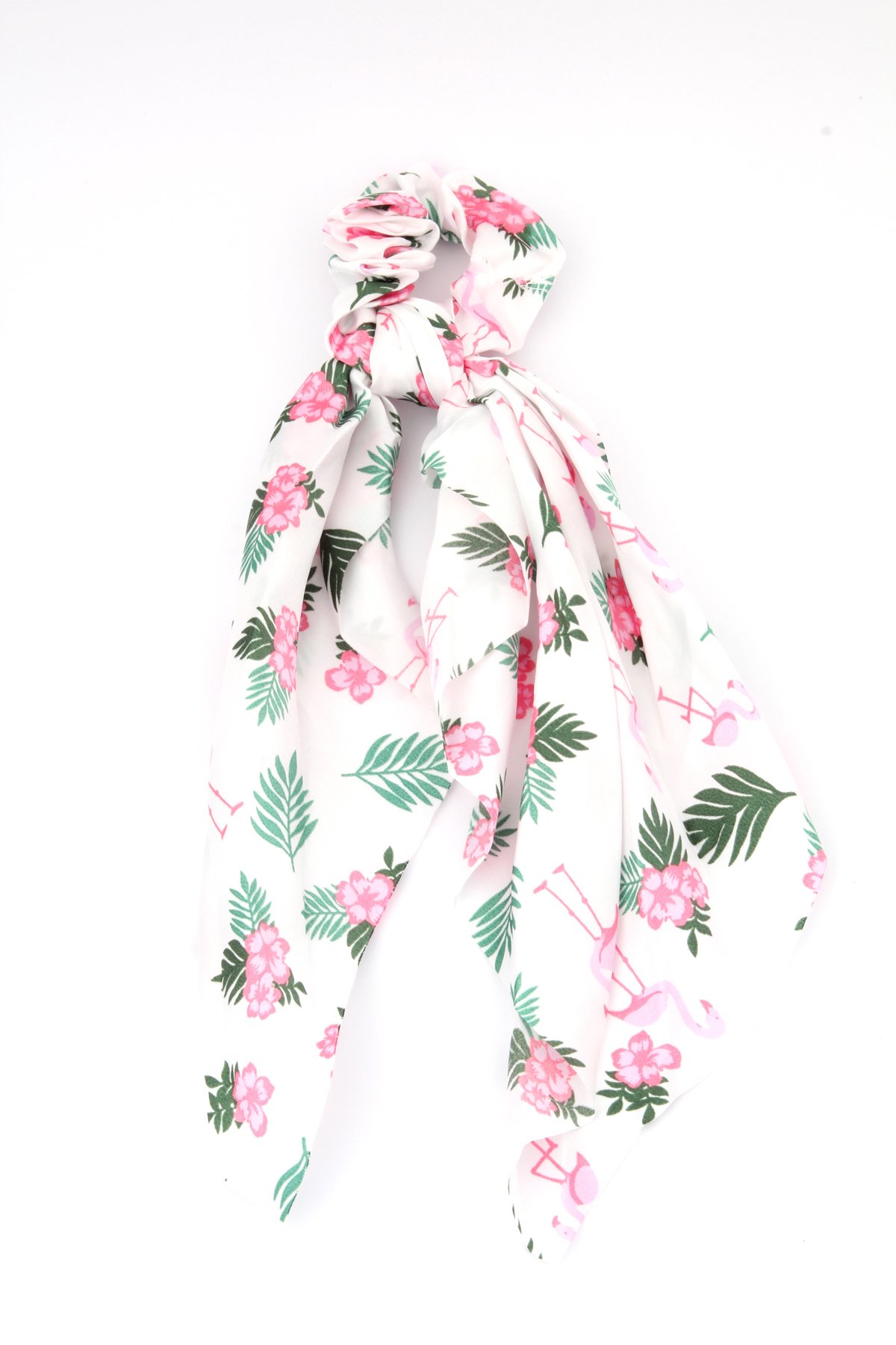 Beyaz Flamingo Desenli Scrunchie Fular Toka