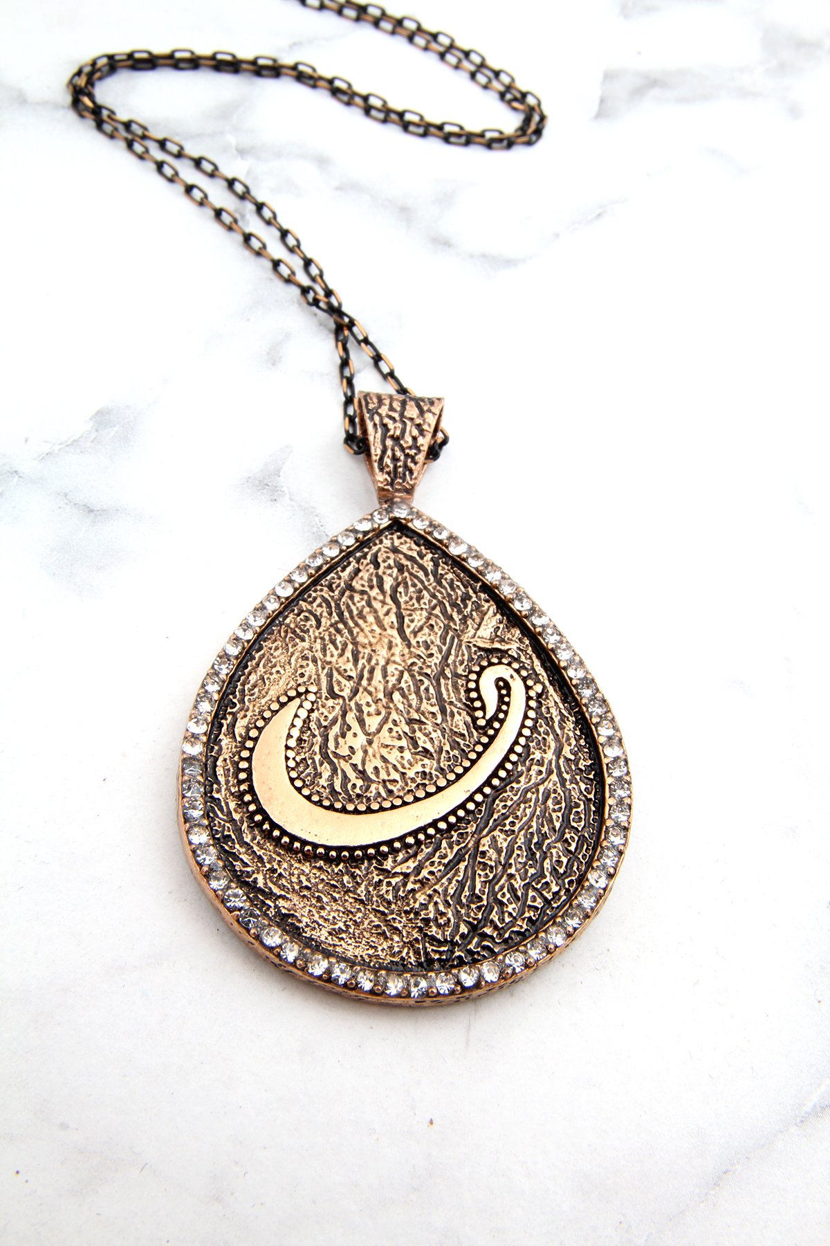 Elif Vav Yazılı Bronz Uzun Zincirli Kolye