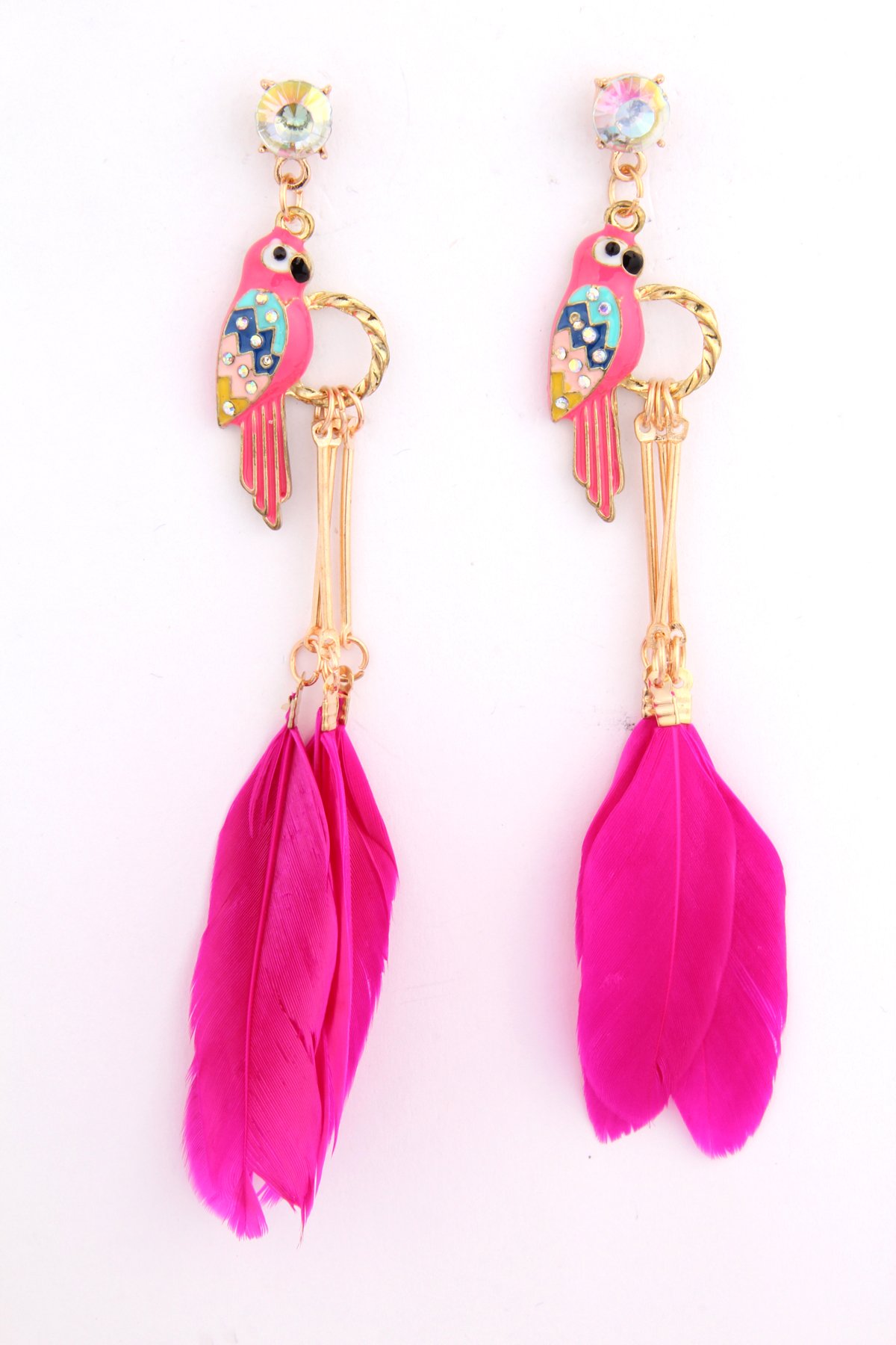 Fuşya Tüylü Papağan Küpe