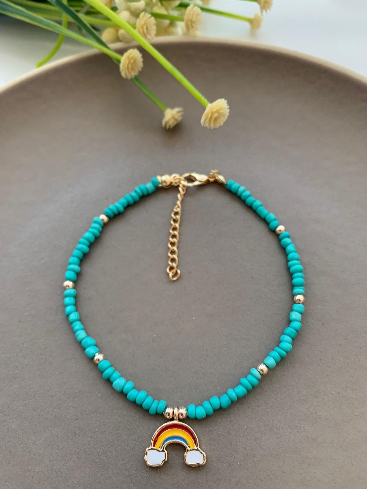 Gökkuşağı Figürlü Mavi Boncuklu Halhal