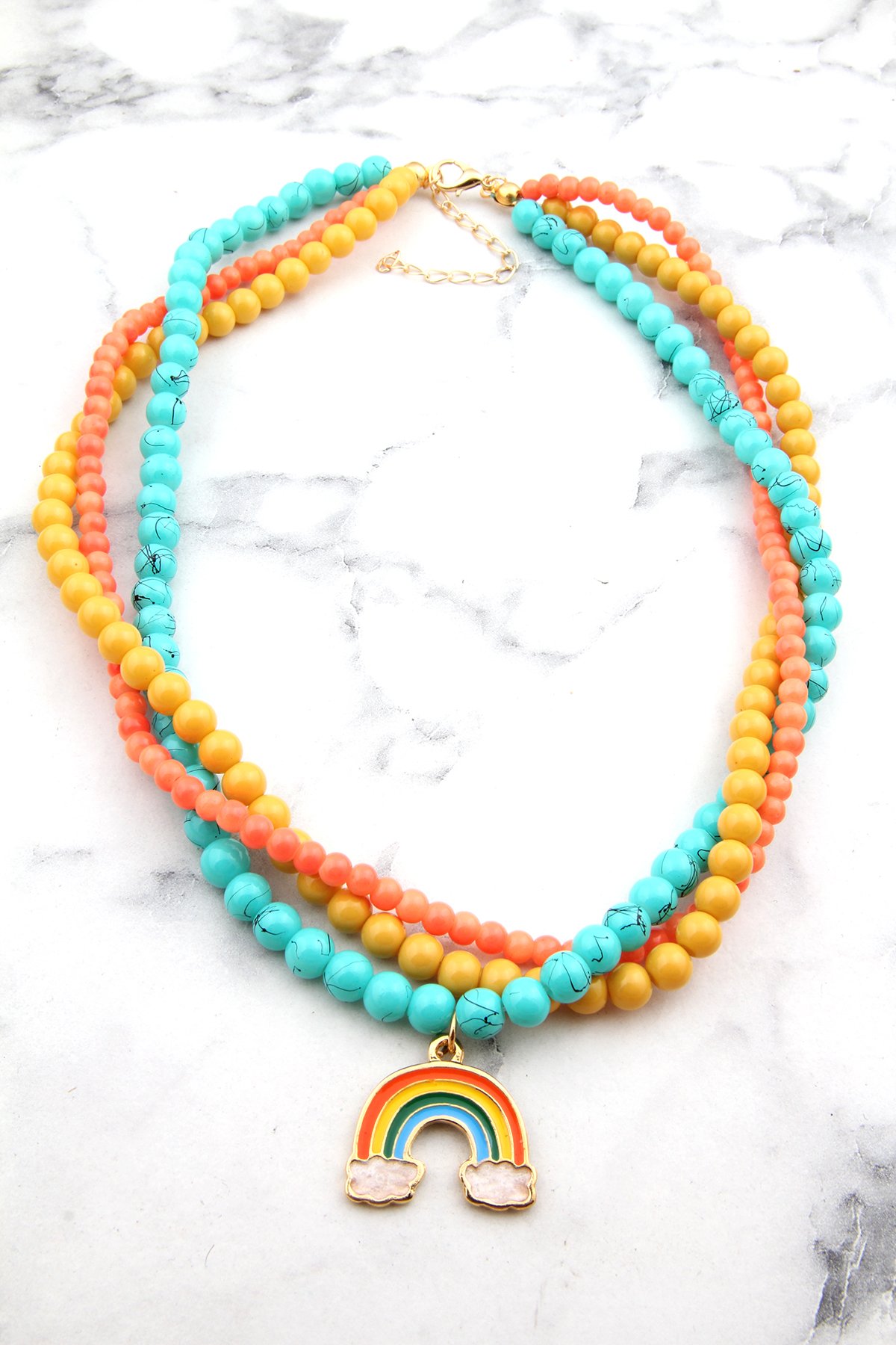 Gökkuşağı Figürlü Renkli Cam Boncuklu Tasarım Kolye