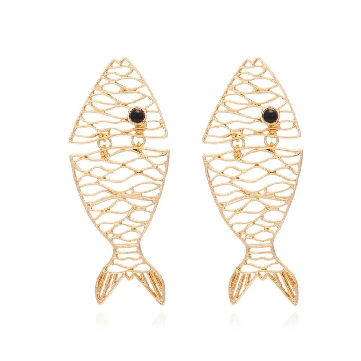 Gold Büyük Dalgalı Balık Küpe