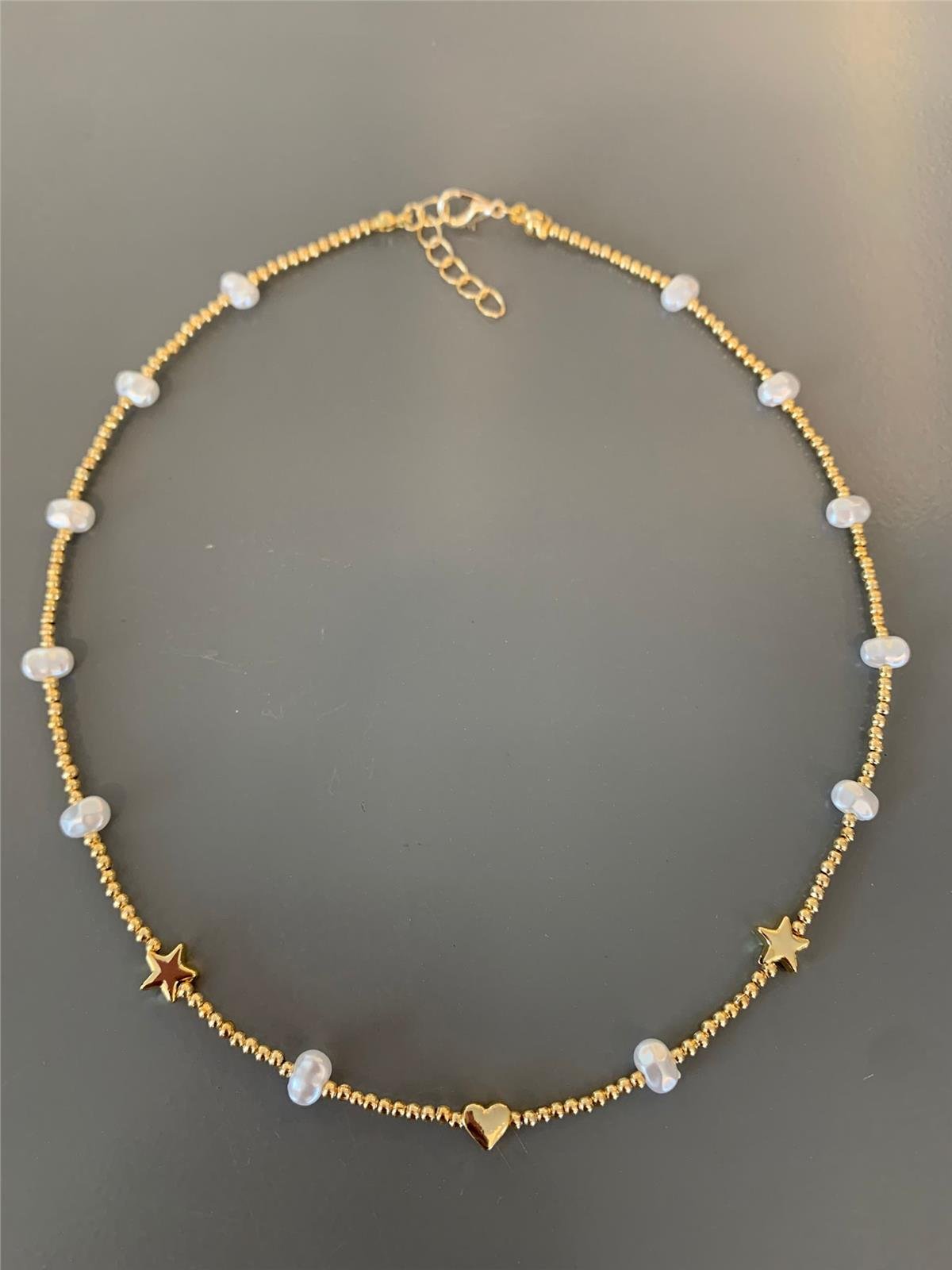 Gold Kalp ve Yıldızlı İncili Kolye