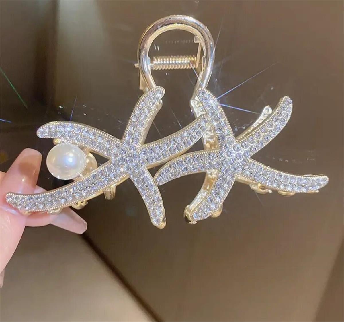 Gold Kristal ve İncili Deniz Yıldızı Mandal Toka