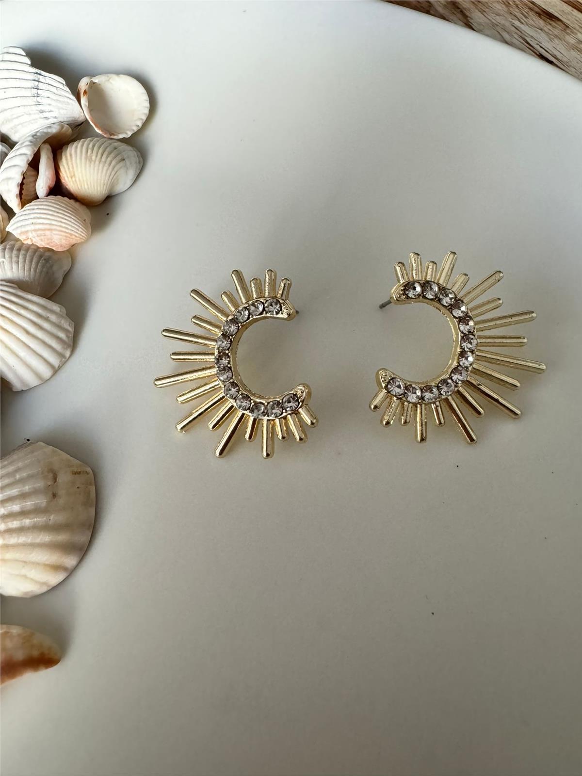 Gold Kristalli Saçaklı Küpe