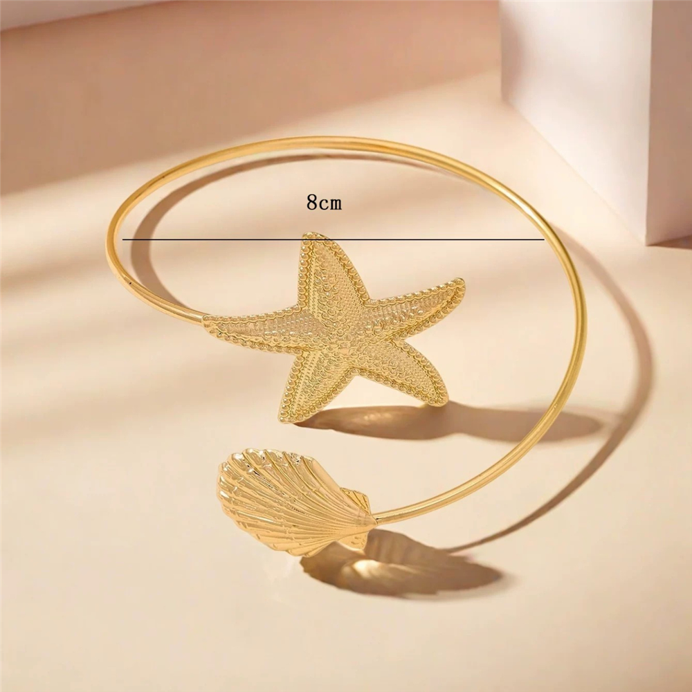 Gold Rengi Deniz Yıldızı ve Deniz Kabuğu Figürlü Pazu Bilekliği