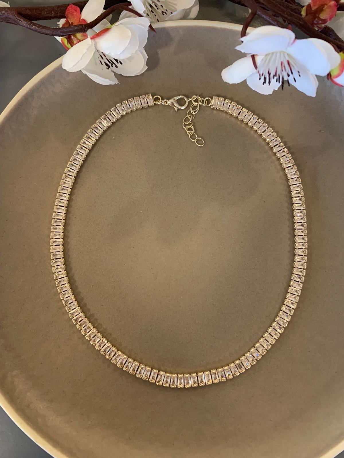 Gold Renk Zirkon Baget Kristalli Su Yolu Kolye