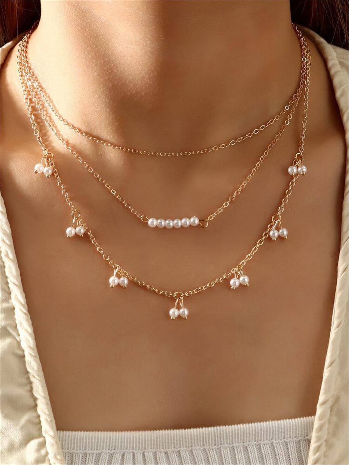 İnci Saçaklı 3 Sıralı Kolye