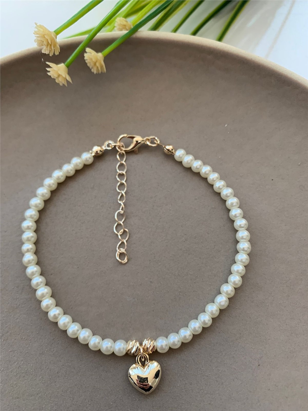 İncili Kalp Figürlü Halhal