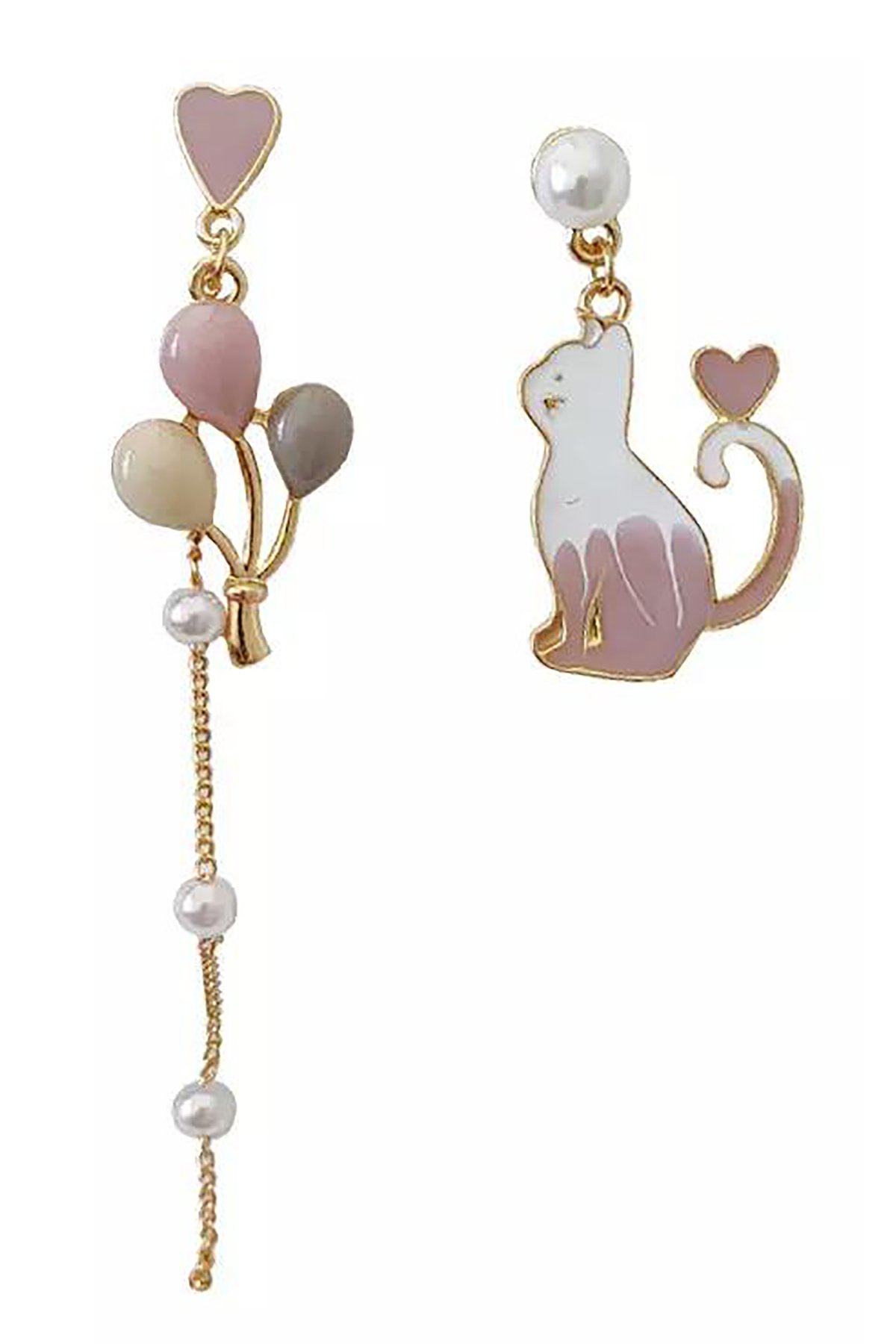 Kedi ve Balon Asimetrik Eğlenceli Küpe