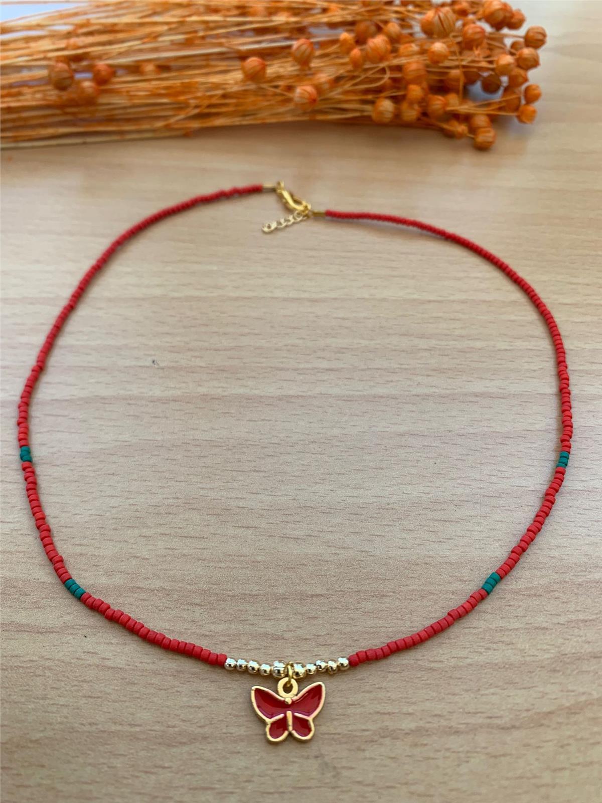 Kırmızı Kelebek Figürlü Kolye