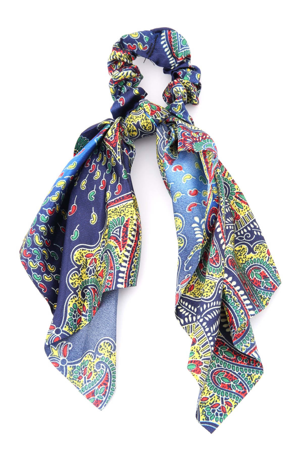 Lacivert Şal Desenli Scrunchie Fular Toka