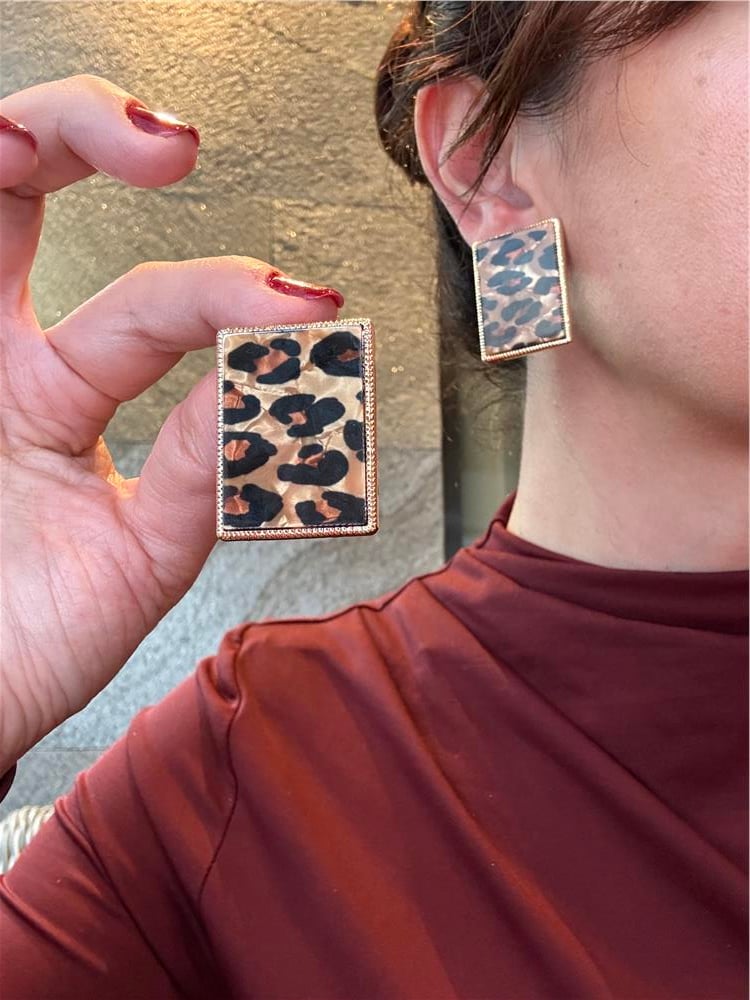 Leopar Dikdörtgen Küpe