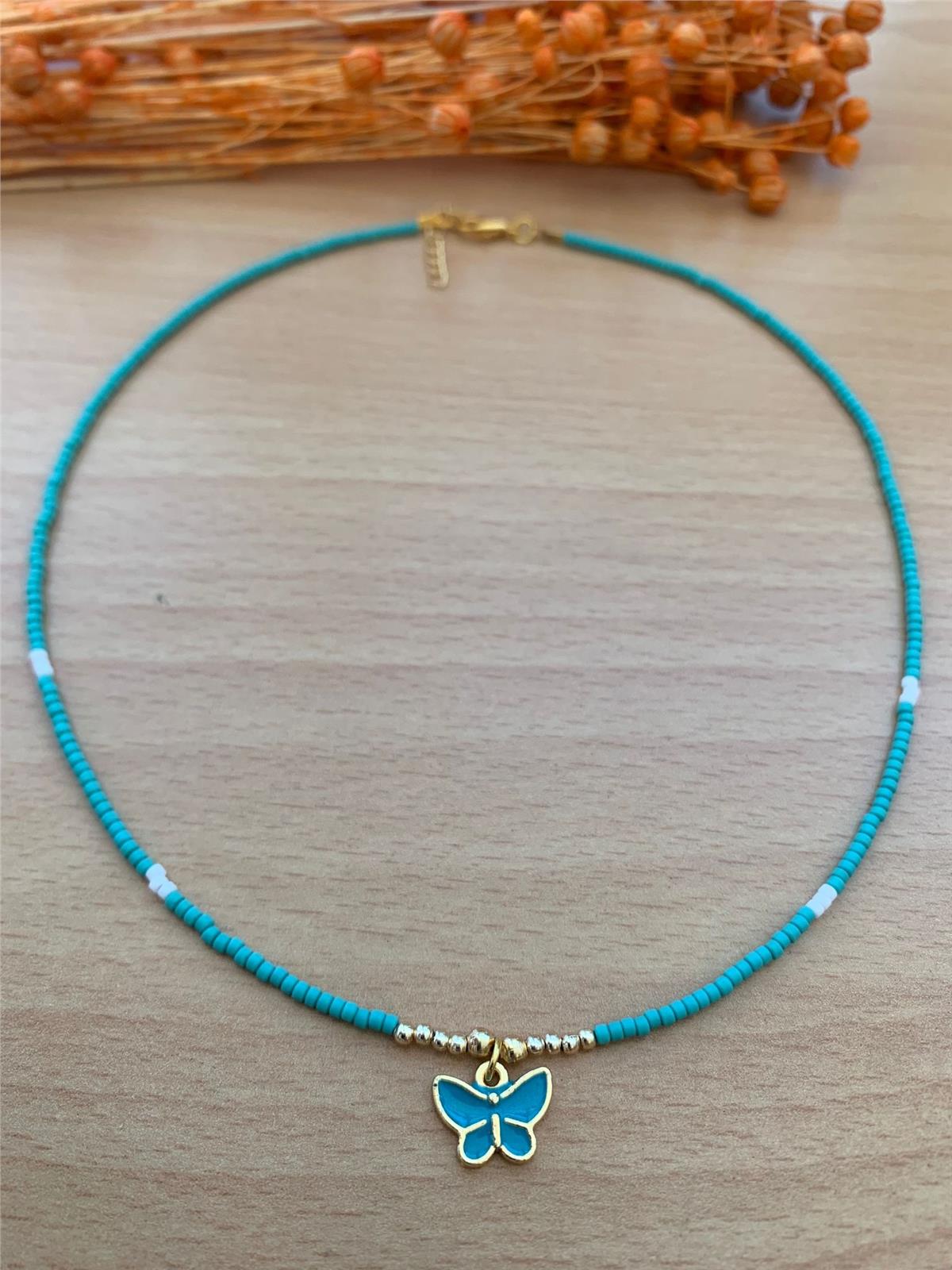 Mavi Kelebek Figürlü Kolye