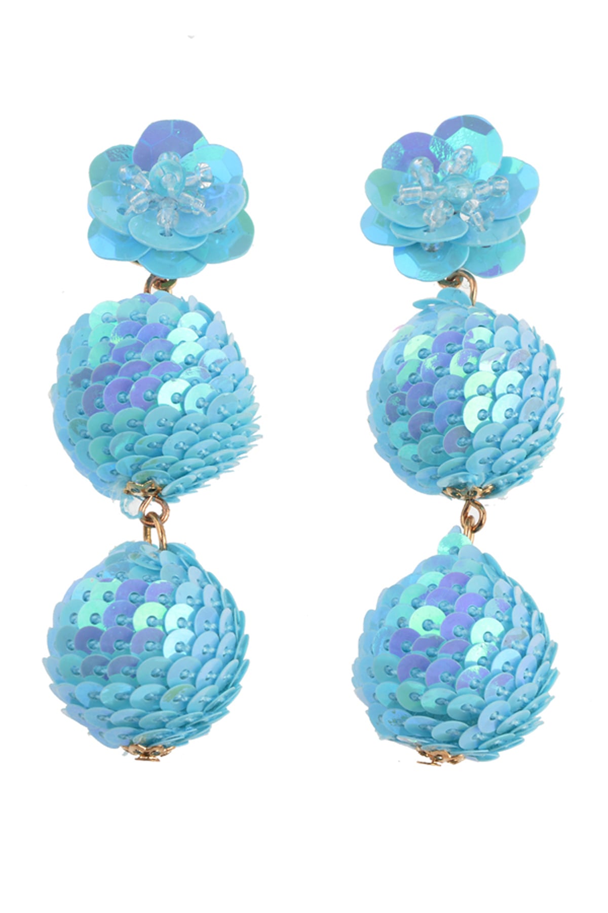 Mavi Pullu Çiçekli Küpe