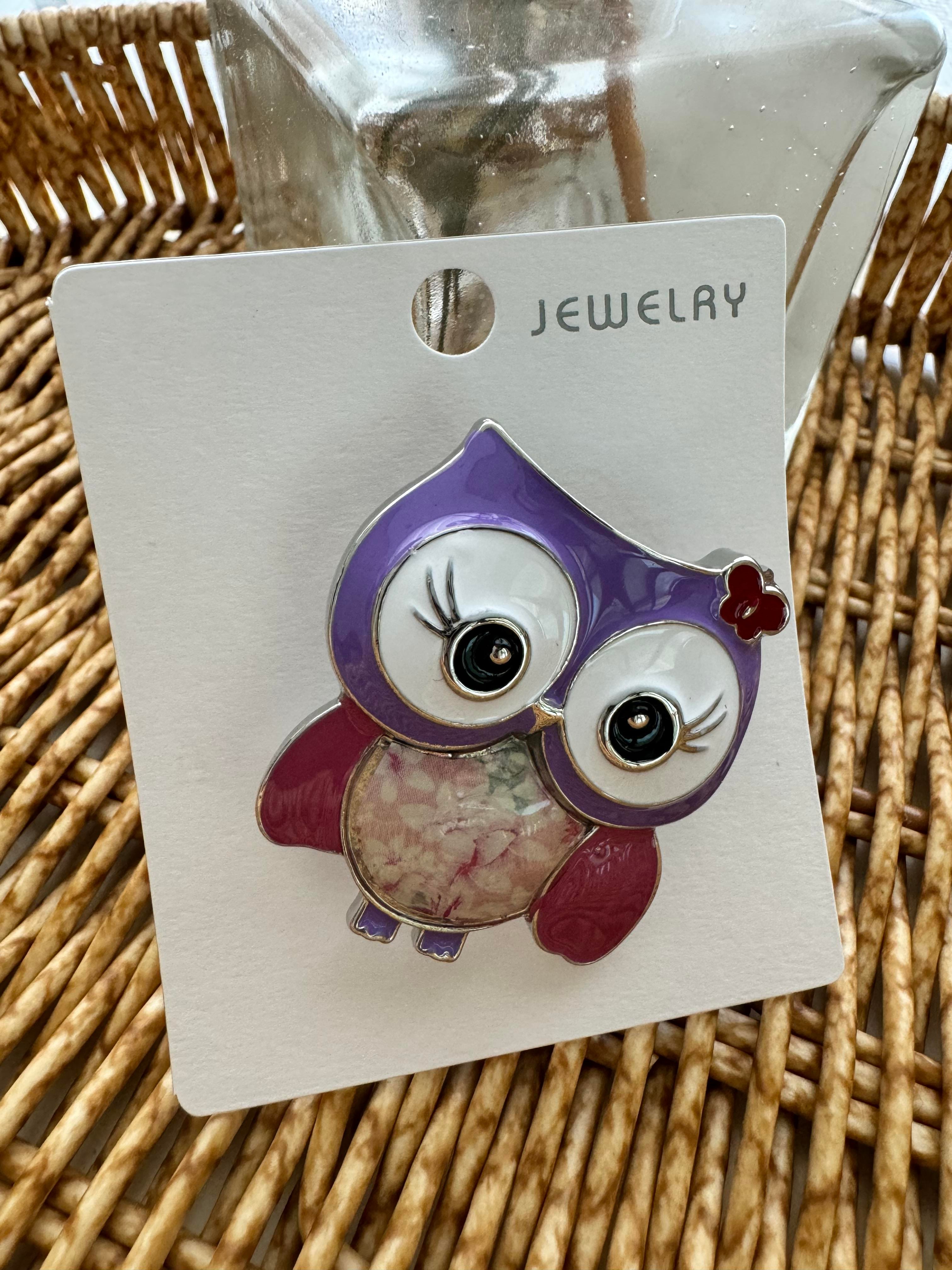 Mor Sevimli Baykuş Broş