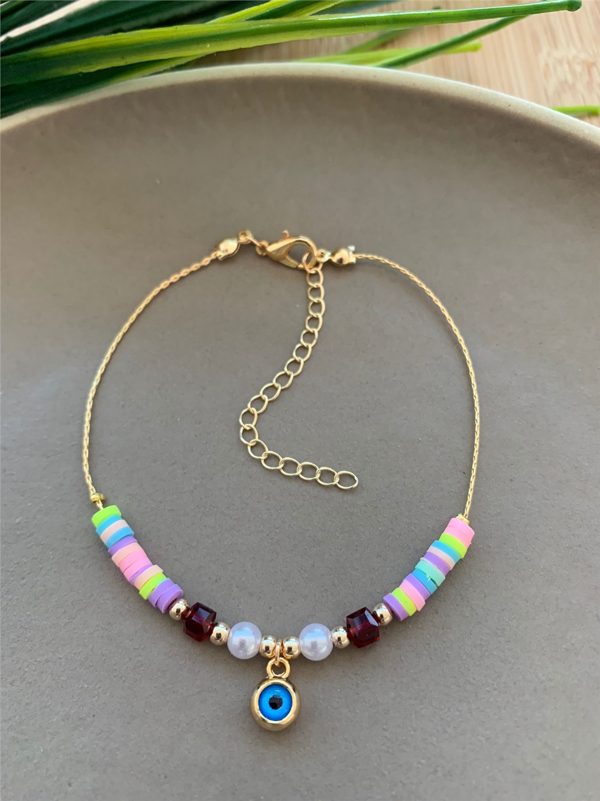 Nazar Boncuklu Pastel Renk Fimo Boncuklu Halhal