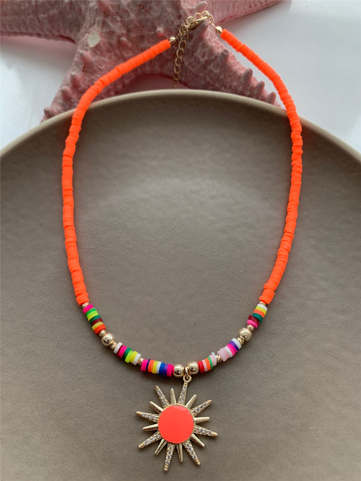 Neon Turuncu Güneş Fimo Kolye