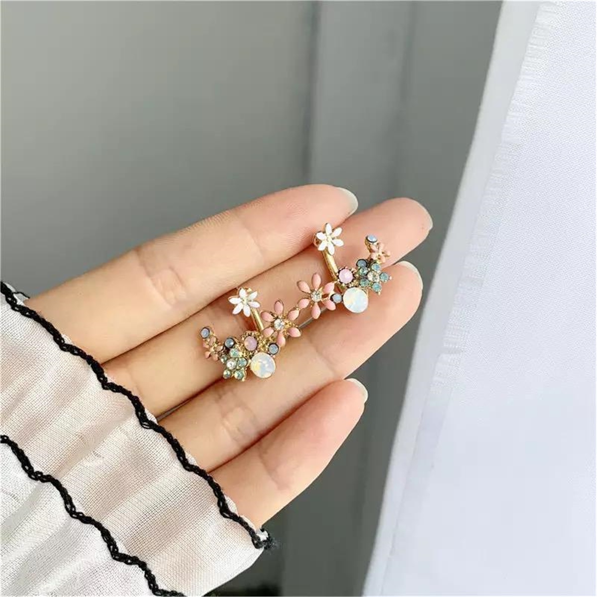 Pastel Renk Çiçekli Hayalet Küpe