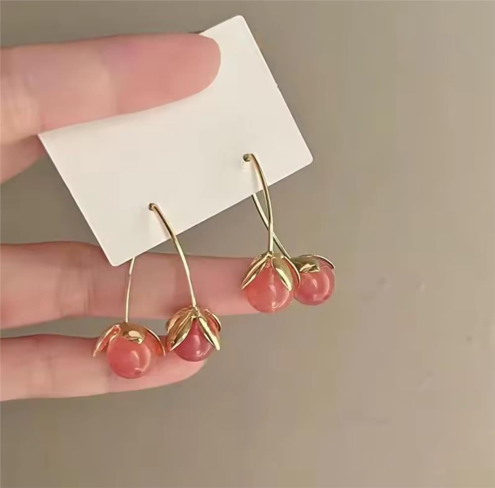 Pembe İkili Kiraz Küpe