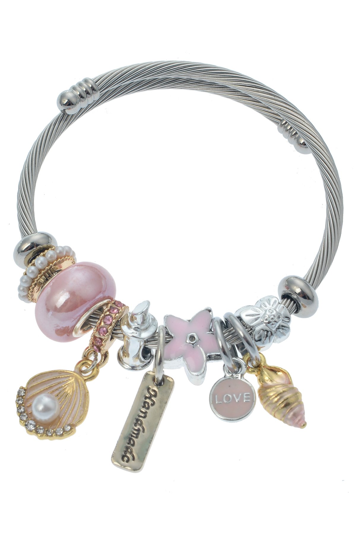 Pembe İncili Deniz Kabuklu Charm Bileklik