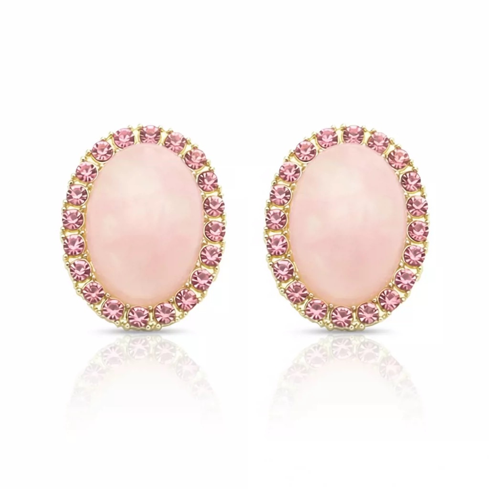 Pembe Oval Taşlı Vintage Tarzı Küpe