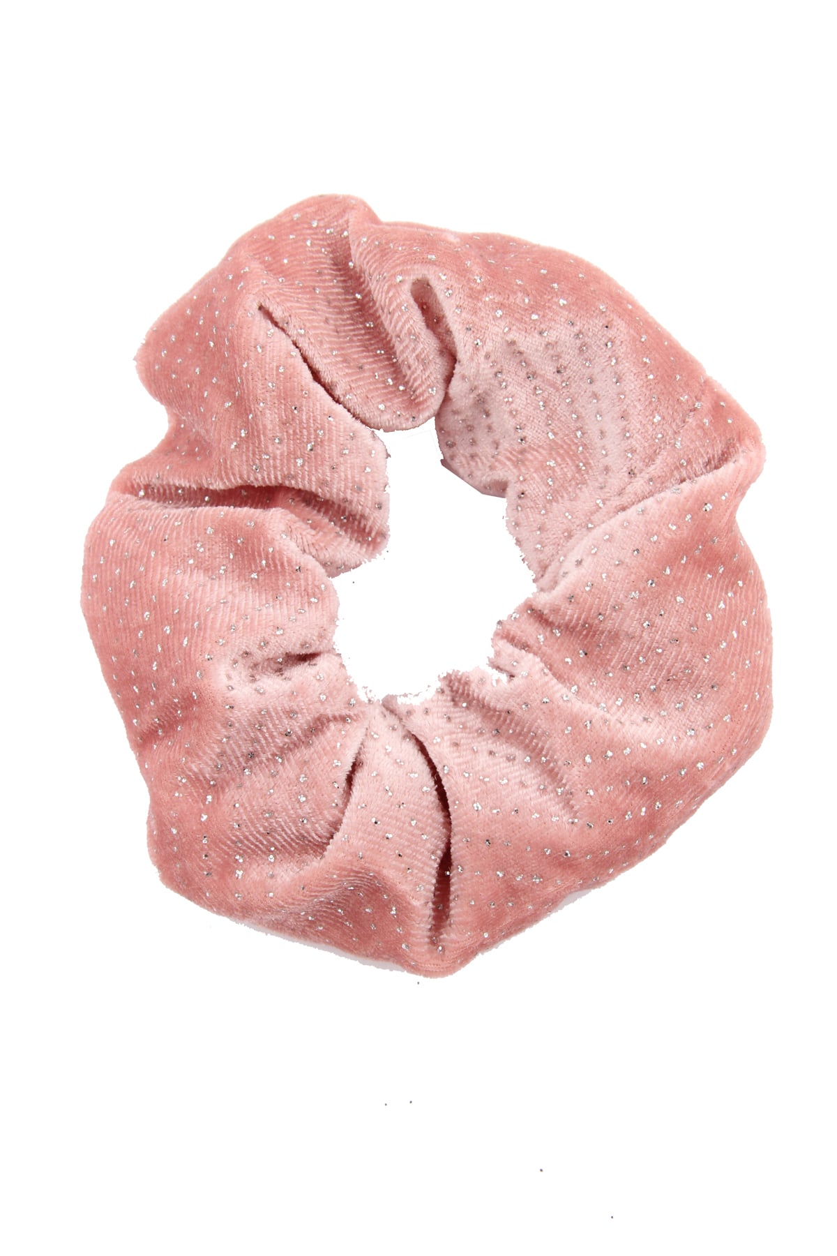 Pembe Simli Kadife Scrunchie Toka