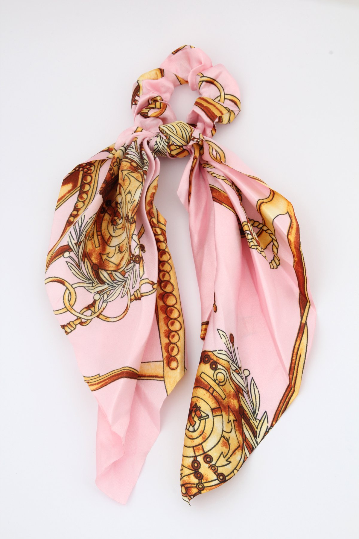Pembe Zincir Desenli Scrunchie Fular Toka