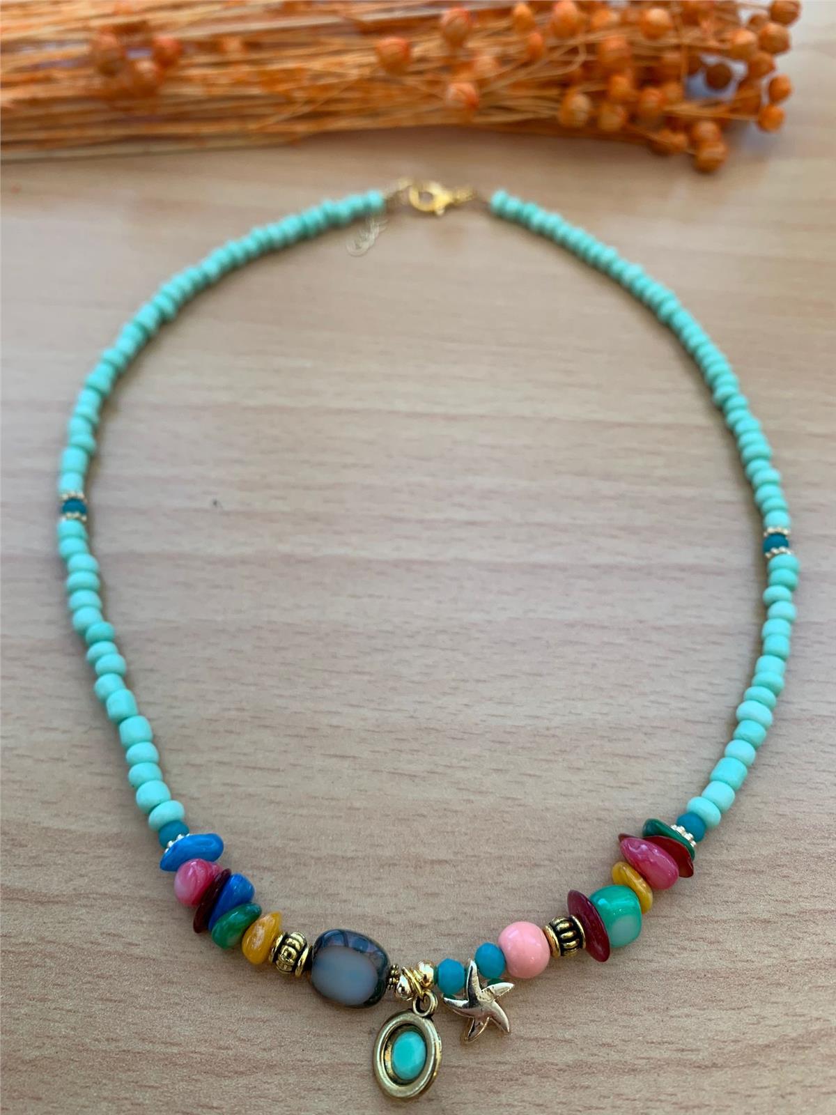 Renkli Doğaltaşlı Tasarım Kolye