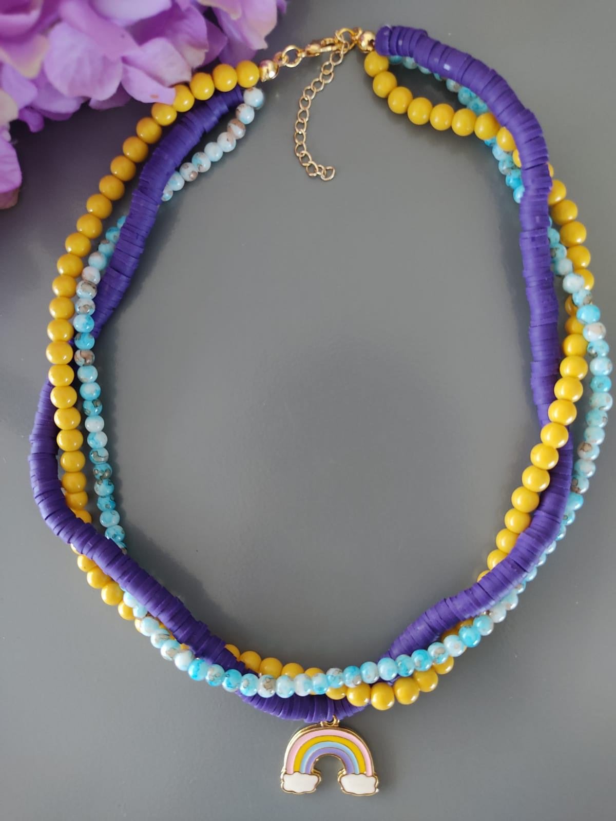 Sarı Mor Mavi Pastel Renkli Gökkuşağı Kolye