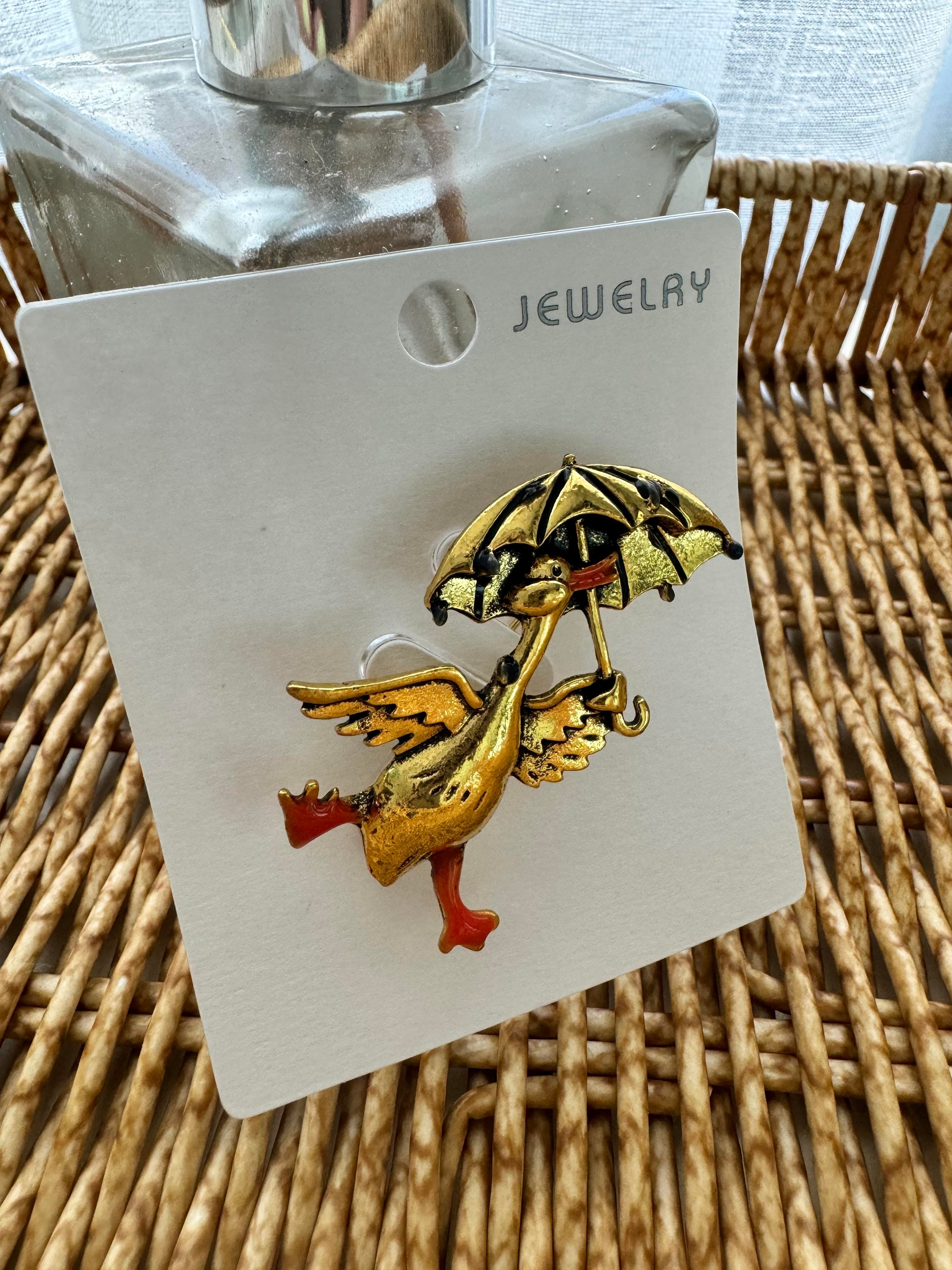 Şemsiyesli Sevimli Ördek Broş