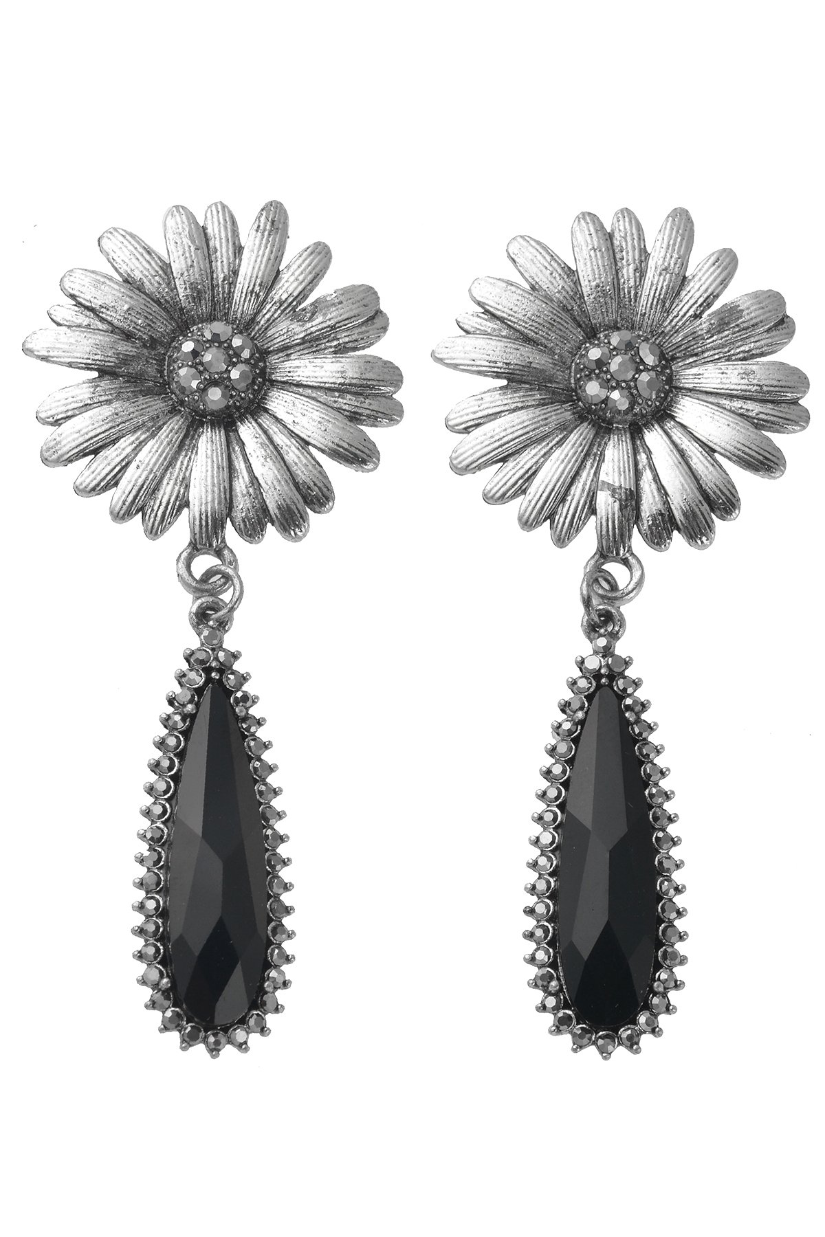 Silver Damlalı Gold Çiçek Küpe