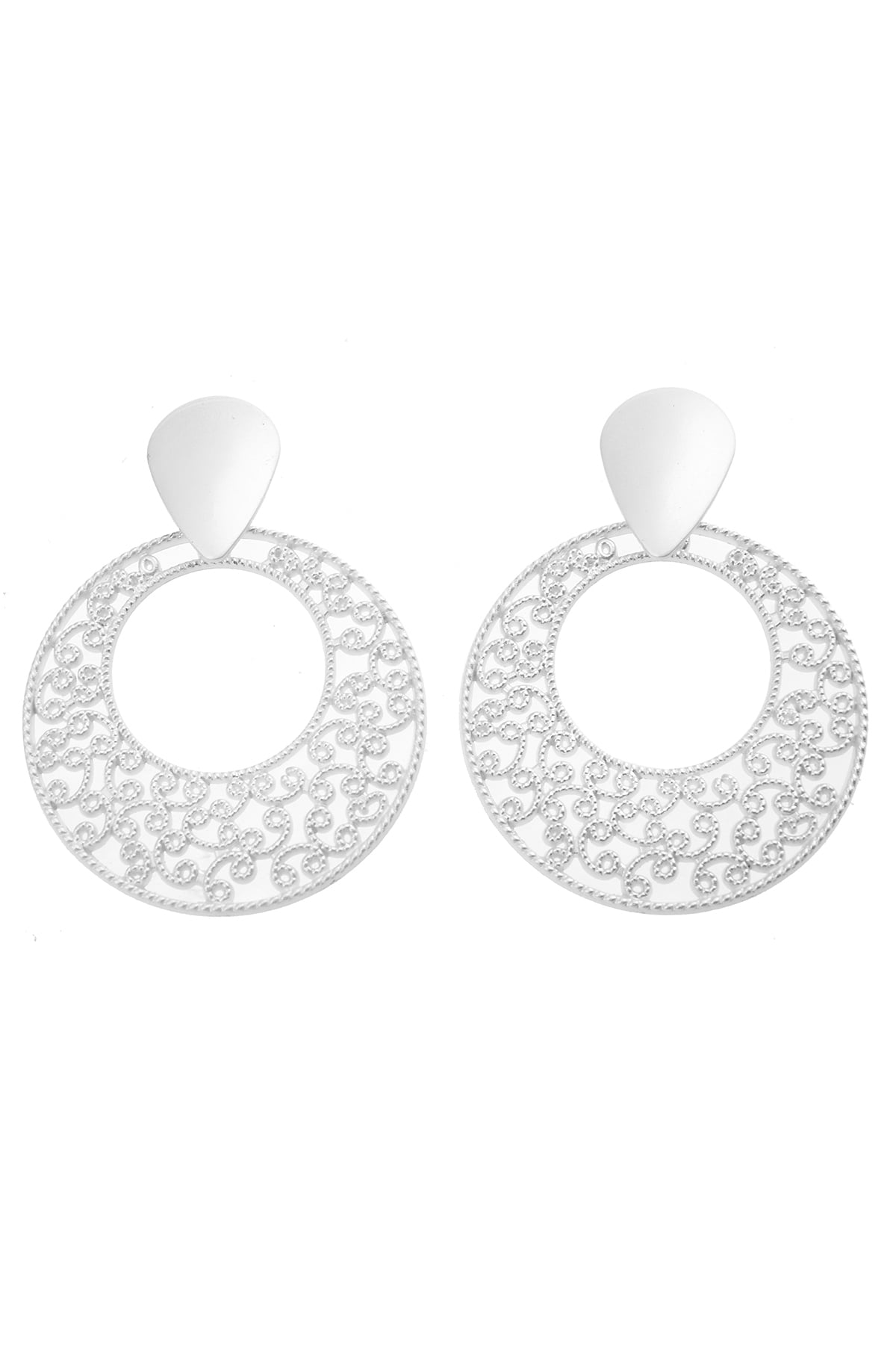 Silver İşlemeli Daire Küpe