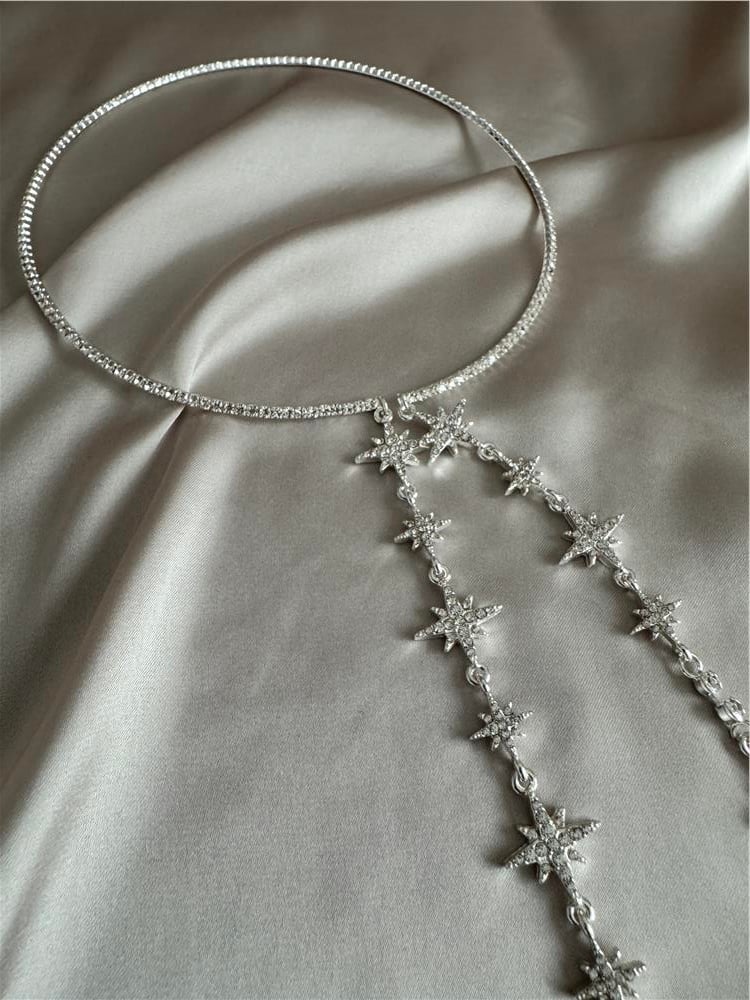 Silver Kristal Kuzey Yıldızlı Choker Kolye