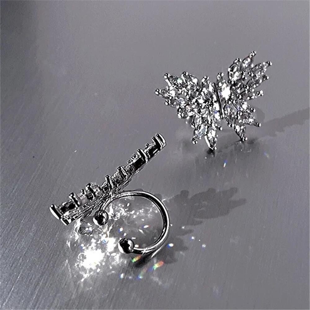 Silver Kristalli Kelebek Kulak Aksesuarı