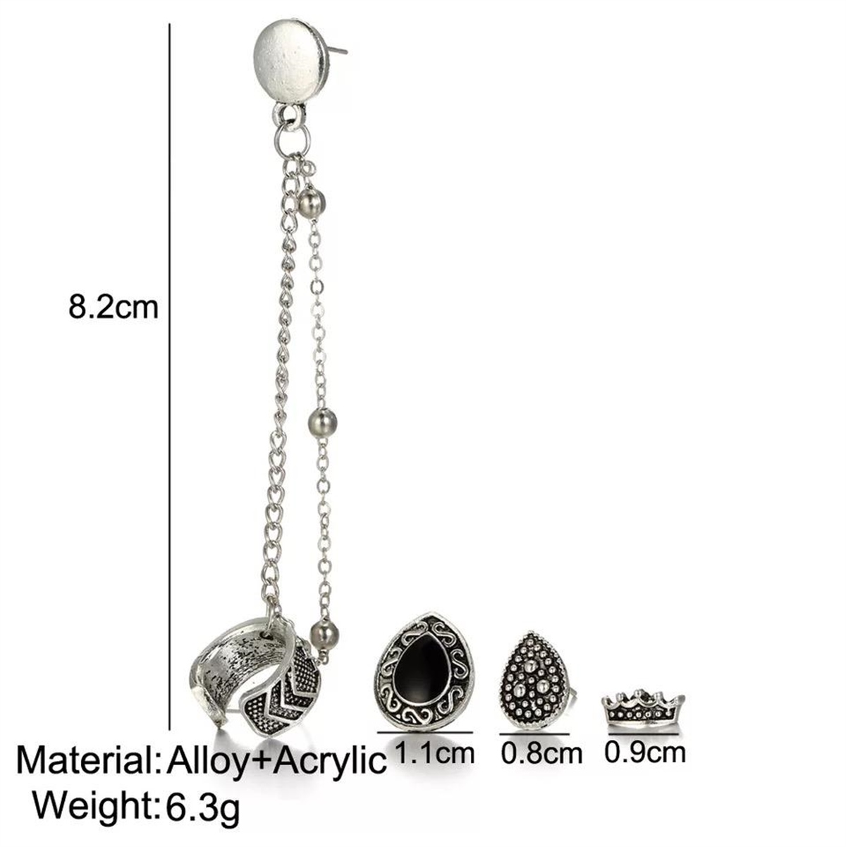 Silver Renk Antik Piercing Küpe Seti