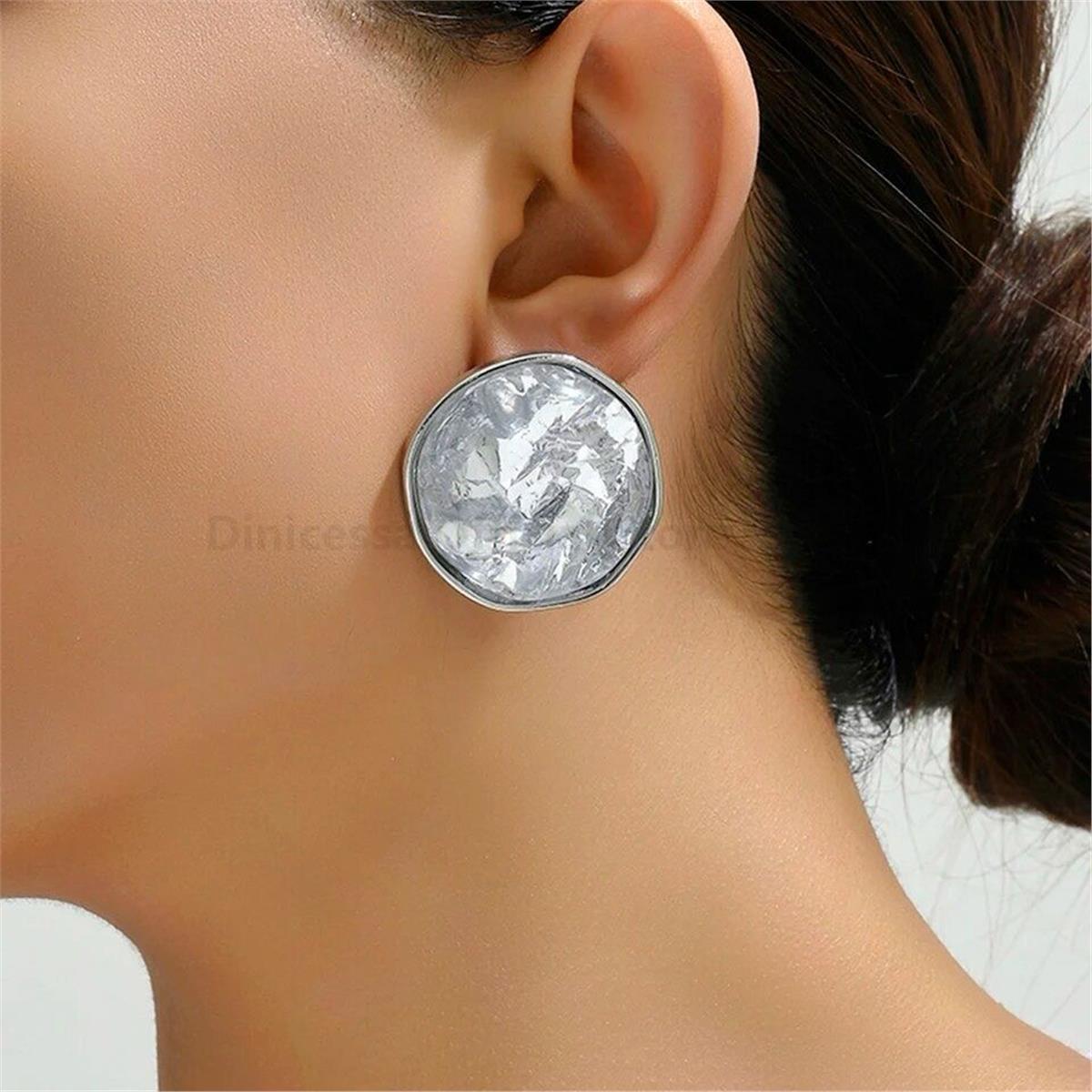 Silver Renk Metalize İri Daire Küpe